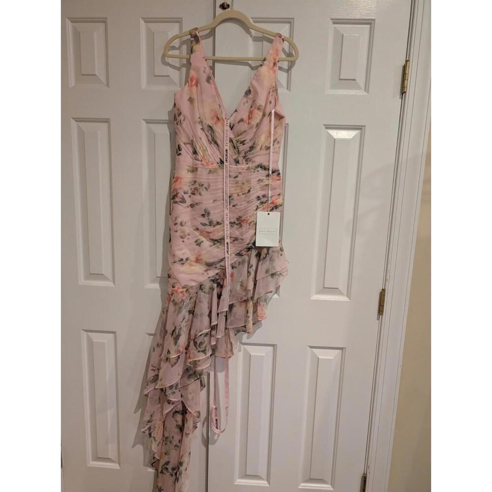 NWT Mac Duggal Pink Floral Asymmetrical Ruffle Hem Dress Size 8 - Picture 4 of 7